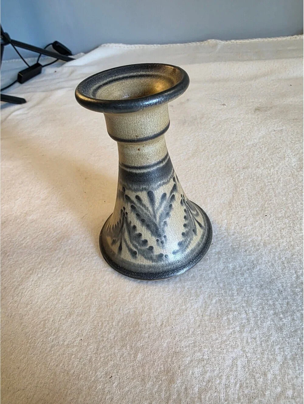 Vintage Signed Studio Pottery Stoneware Candlestick Holder Blue Gray 4